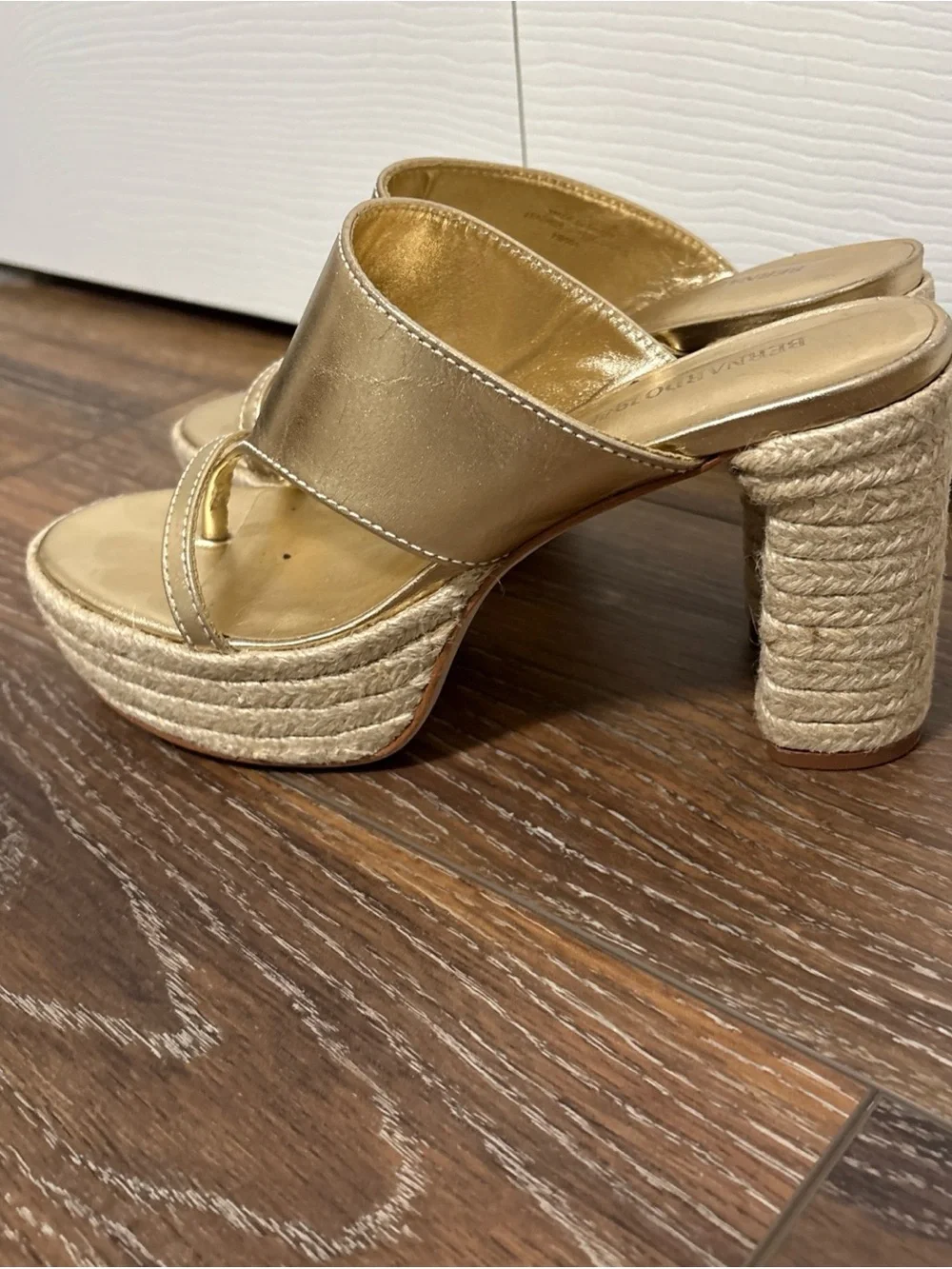Bernardo Metallic Gold Espadrille Platform Thong Heels